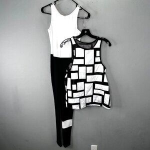 Weissman Dance Costume Hip Hop SA Small Adult Black White Unitard Top 2 pc